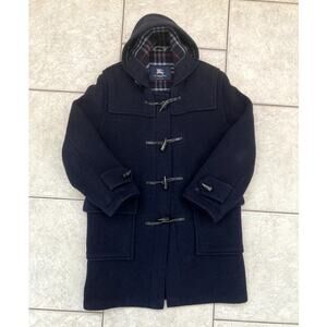 BURBERRY Duffle Coat hooded English 100% wool jacket Black Jacket Mens small reg